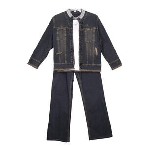 Nancy Bolen City Girl 3pc Set Women's M Rhinestone Denim Jacket, Jeans, Tank Top